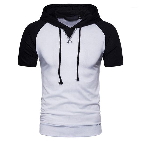 

teenagers breathable mens designer tees hooded patchwork summer mens tshirts short sleeve slim casual tees brief, White;black