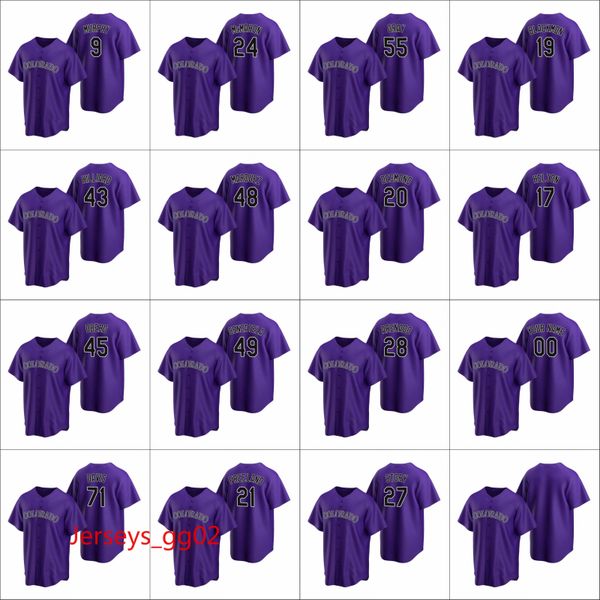 

colorado rockies 28 nolan arenado 27 trevor story 19 charlie blackmon men women youth custom purple replica alternate jersey, Black