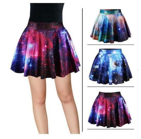 

3d print galaxy skirt women high waisted cratieve cluster space galaxy mini skirts cotton elastic skirts 2020 korea europe, Black
