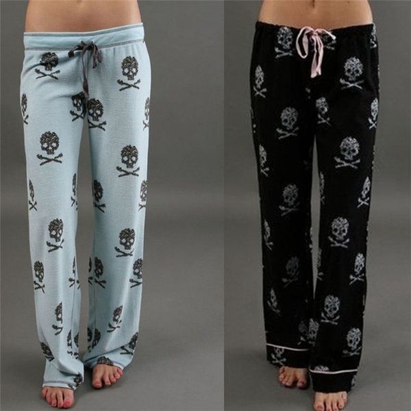 

womens skull wide leg pants summer 5xl plus size drawstring straight low waist loose trousers women casual home pant, Black;white