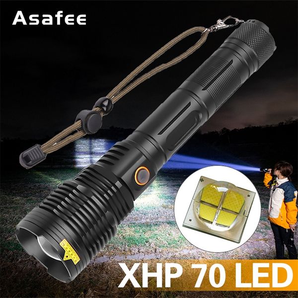 

new lighting xhp70 lamp bead flashlight telescopic focusing flashlight usb charging with safety hammer