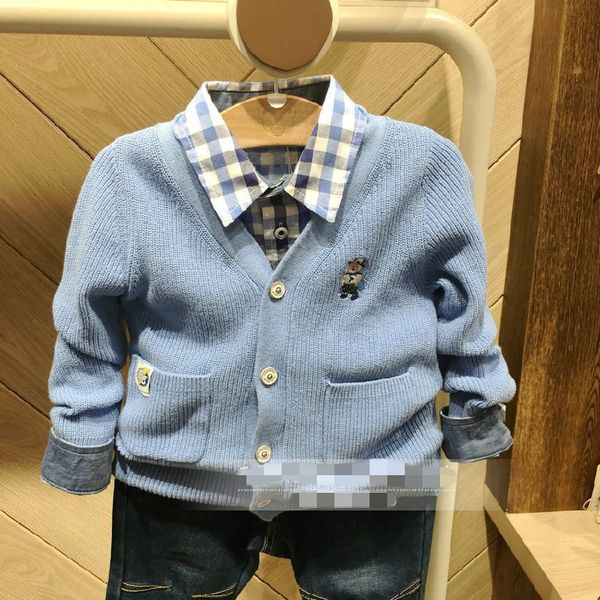 

fwvhi pccka1211s korean style boys' all-match knitted embroidered letter single-breasted cardigan pccka1211s korean style boys' al, Blue