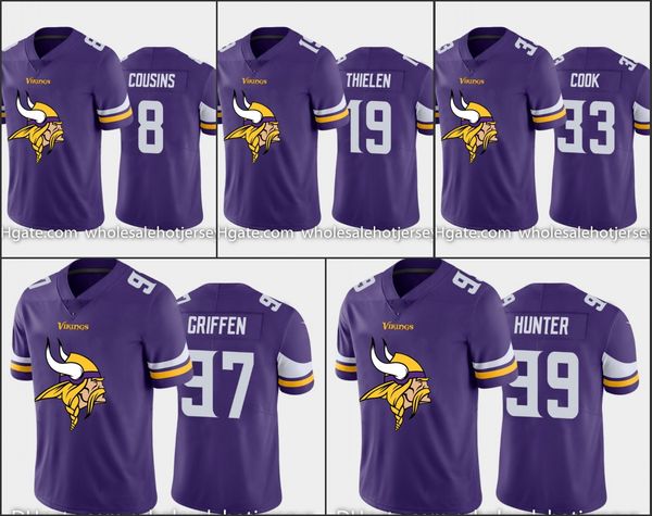 

minnesota vikings men #8 kirk cousins 19 adam thielen 33 dalvin cook custom women youth nfl purple big team logo jersey, Black;red