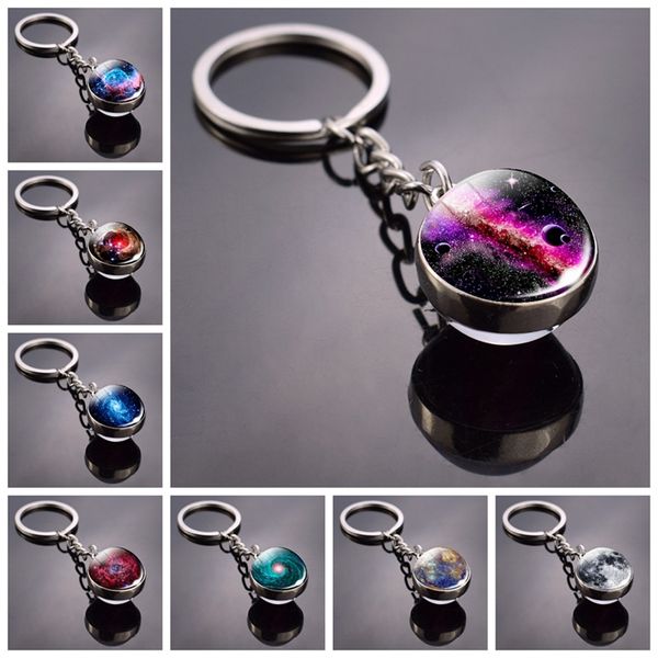 

galaxy keychain solar system planet picture glass ball key chain galaxy moon pendant keyring universe gifts for men for women, Silver