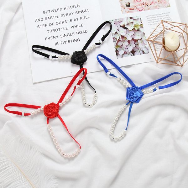 

transparent panties women rose flower pearl g strings erotic lingerie tangas culotte femme female thongs panties, Black;pink