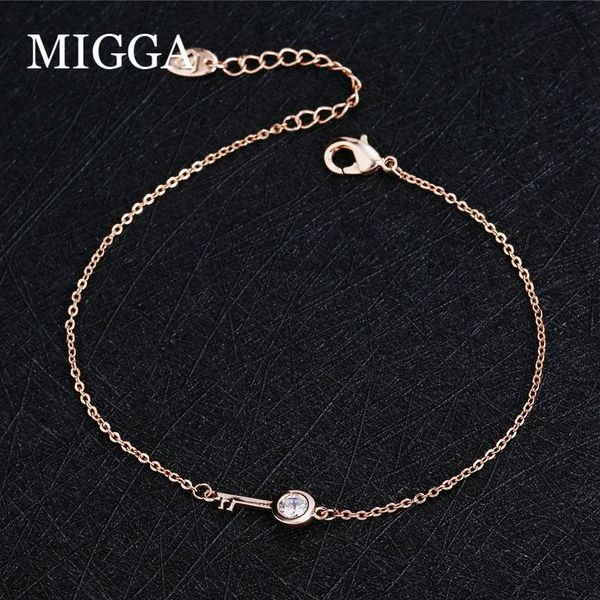 

migga simple design zircon crystal key bracelet chain jewelry rose gold color bracelet for women, Black
