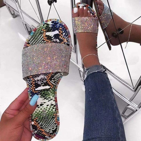 

j0kqy 2020 summer large size flat bottom women's beach 2020 rhinestone summer rhinestone slippers large size flat bottom women's b