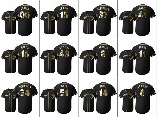 

toronto blue jays men #6 marcus stroman 11 kevin pillar 16 freddy galvis women youth flex base golden edition custom jersey, Black