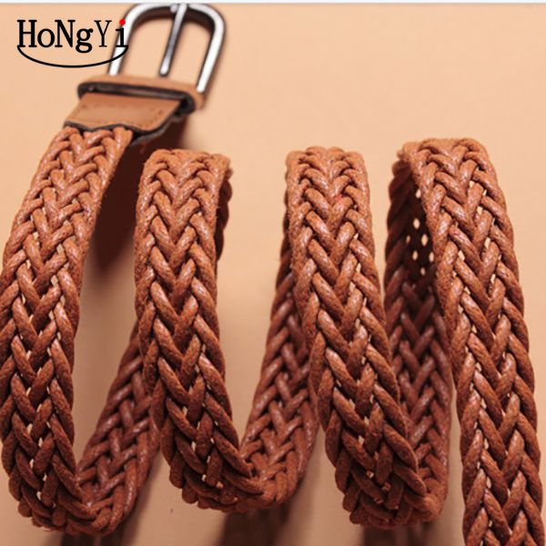 

2020 solid color wild pin buckle knitted belt retro belt women's, Black;brown