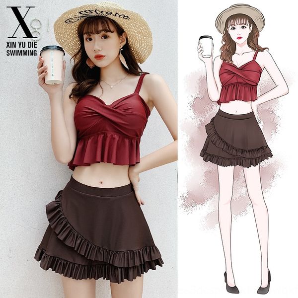 

new three-piece bikini swimsuit bikini fashion slimming belly-covering spring black blouse swimsuit for women