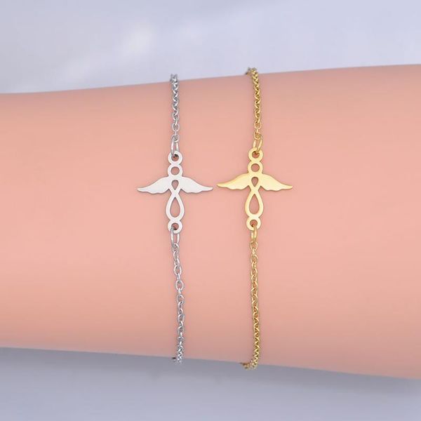 

link, chain 100% stainless steel dainty angel charm bracelet for women wholesale factory sale oem jewelry order accepted, Black