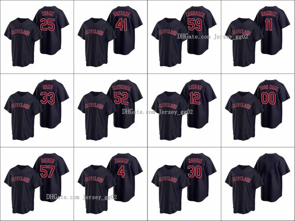 

cleveland indians #12 francisco lindor 33 brad hand 11 jose ramirez men women youth custom navy replica alternate jersey, Black
