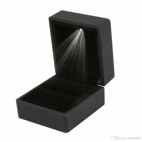 

led lighted gift box earring ring wedding black jewelry display packaging lights, Black;white