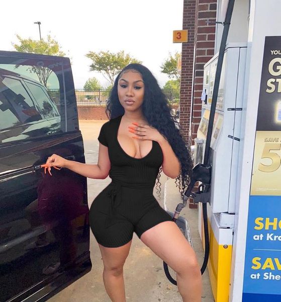 

2020 new women summer solid v-neck playsuit night club bodysuit, Black;white