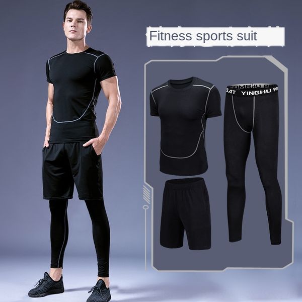 

qjjvg gym men's sport suit training clothes tight pants sports suit sportswear high stretch tights basketball running quick drying clot, White;black