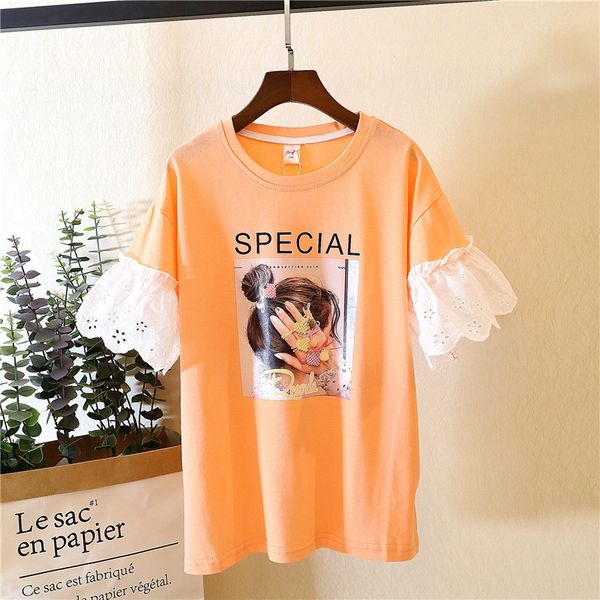 

ww9jl 2020 girls new medium and large t-shirt clothing clothes korean lace short sleeve children's t-shirt 8 16-year-old children, Blue