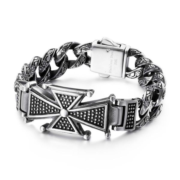 

skull cross curb men's bracelet vintage black cuban chain stainless steel skeleton male bracelets bangle jewelry