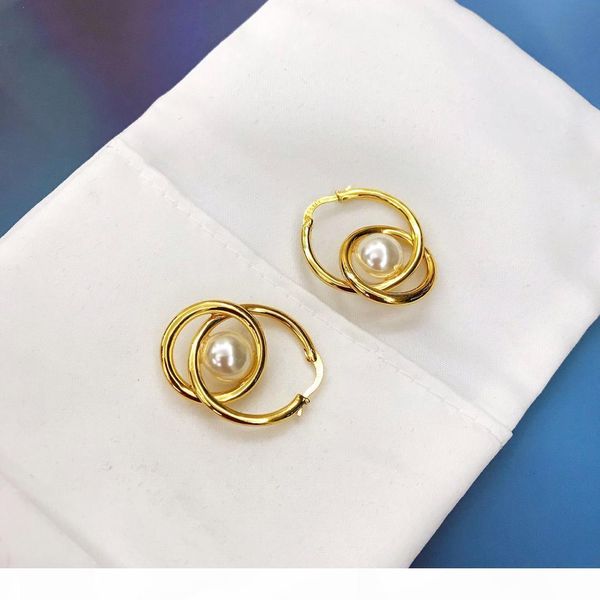 

a selling explosive simple double ring pearl personality designer earrings luxury designer jewelry women earrings, Golden