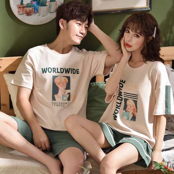 

bzbhy couple cotton pajamas short sleeve thin loose men's and women's loose large size korean clothes home clothes home furnishing, Black;brown