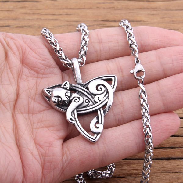 

new style viking jewelry /cat necklaces &pendants triquetra silver plated metal chain gift for women and men