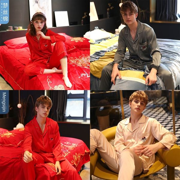 

couple spring and summer new home suit men's and women's pajamas short-sleeved trousers comfortable casual pajamas, Blue;red