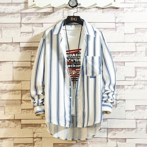 

striped men long sleeve shirt loose japanese streetwear fashion 2020 casual asian size -5xl, White;black