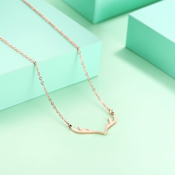 

new antler pendant one deer has your necklace girl hipster titanium steel necklace lock, Silver