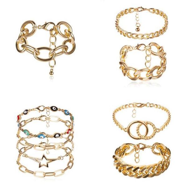 

Bohemian Gold color Chain Exaggerated Multi-layer Bracelet Bangle Open Bracelet Set for Women Punk Boho Beach Bangle Jewelry