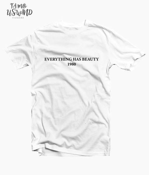 

everything has beauty 1980 letters t shirt women funny graphic tee casual aesthetic tumblr grunge slogan t shirt, White