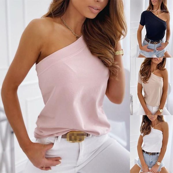 

womens t-shirts summer solid color novelty women t shirts casual sell ladies one sleeve simple, White