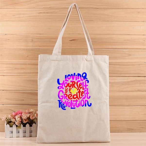 

fashion creative loving yourself 3d digital printed girl and women canvas tote bag suit for shopping,gift,wedding, birthday or others