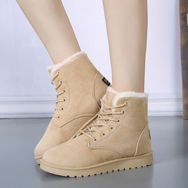 

mhysa winter 2020 new women's snow boots fashion casual short boots warm flat cotton shoes wild lace up female snow m340, Black