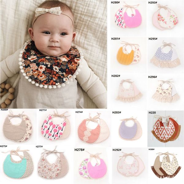

2020 infant baby girl boy bibs cotton linen kid toddler dinner feeding animal print tassel double-deck burp cloths saliva towel, Slivery;white