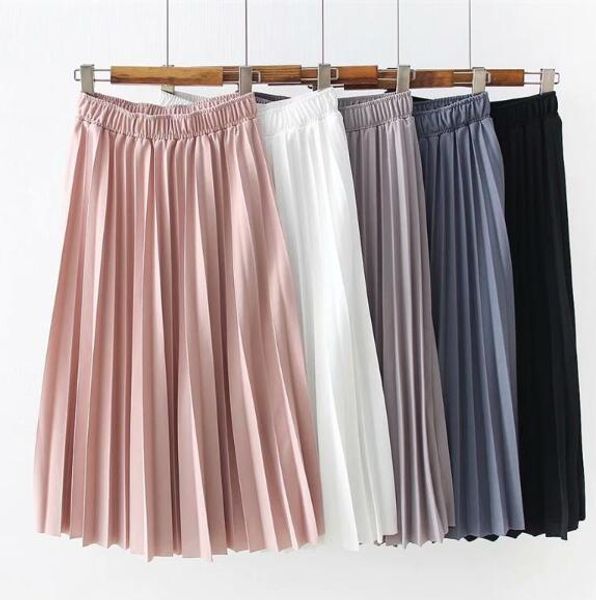 

2020 autumn women high waist skirt solid color pleated skirt women causal midi skirts white skirts, Black