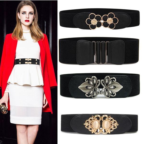 

fashion waist belts plus long stretch cummerbunds elastic wide waistbands dress adornment for women black waistband party coat, Black;brown