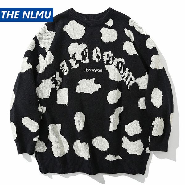 

2020 winter knitted pullover jumper sweaters streetwear hip hop casual fashion print o-neck knitwear sweater men wy083, White;black