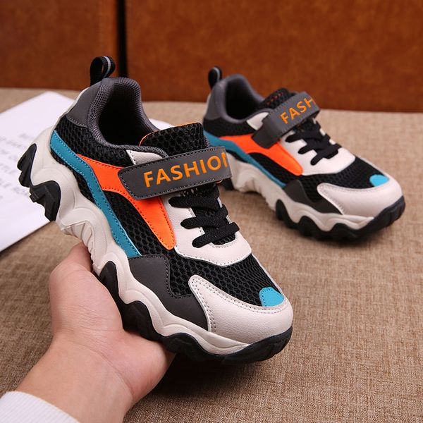

boy's 2020 new season mesh breathable sneakers boy's mesh middle and large sneakers running children's shoes children's, Black