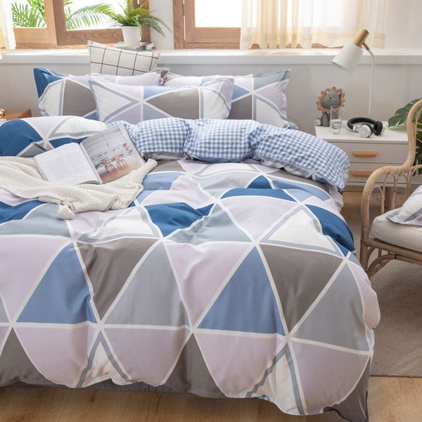 

classic lattice bedding set quilt cover pillowcase duvet cover sets gray king  double single size bed linens home textile