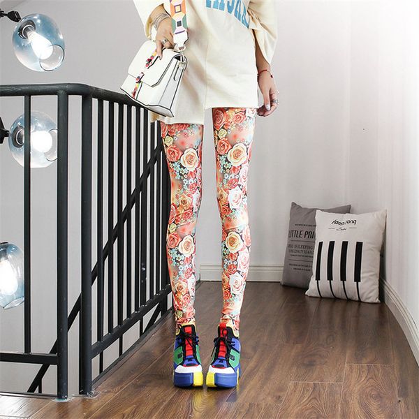 

beauty head print leggings women high elasticity leggings cartoon high waist workout training stripe printing legging, Black