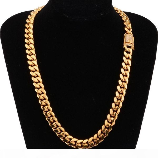 

12mm stainless steel cuban chain necklace hip hop jewelry gold cz clasp mens necklace link 18-20inch, Silver