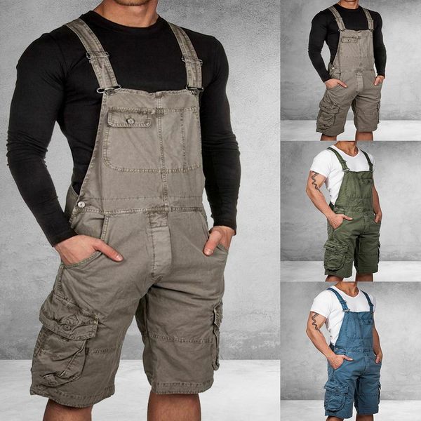 

men jumpsuit casual jumpsuit 2020 jogger loose multi-pocket streetwear fashion solid color suspenders men's workwear harajuku, Gray