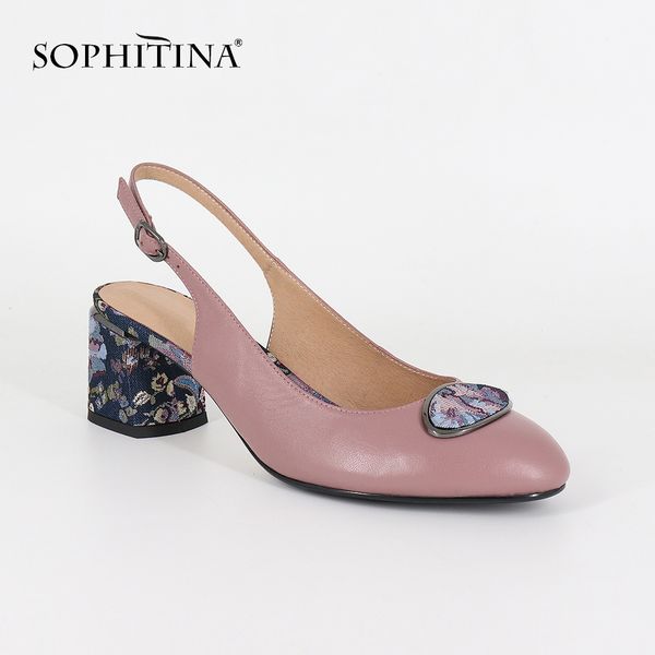 

sophitina new big size woman' s sandals sheepskin party buckle fashion floral metal decoration shoes back strap pumps sc19 y200620, Black