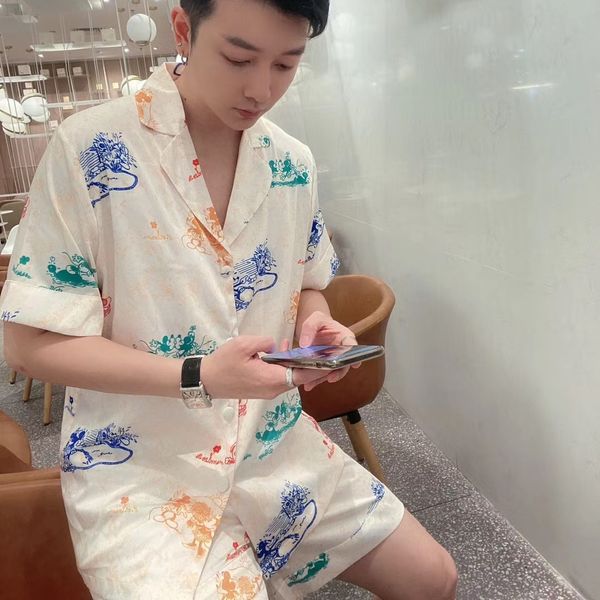 

new and pajamas shorts men's and women's lapel two-piece suit beautiful short-sleeved shorts home wear pajamas, Black;brown