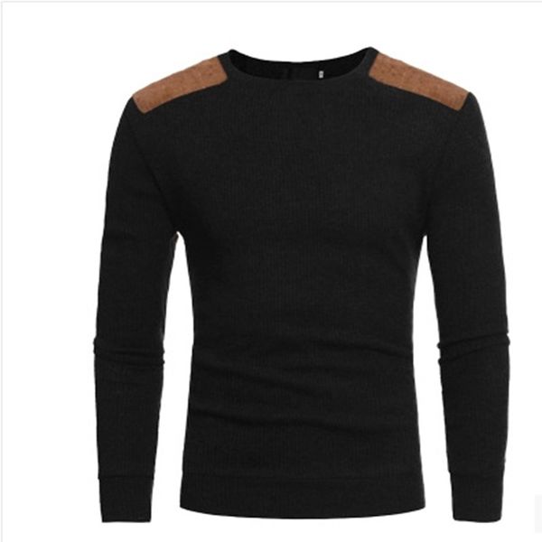 

men's o-neck cotton pullover long sleeve patchwork slim fit autumn winter warm clothing knitted casual wool hombre pull homme, White;black