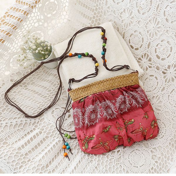 

лето соломенные сумки для женщин мини boho сумка bohemian цветочные печати ремень сумки женские сумки малый пляж сумки посыльного w303