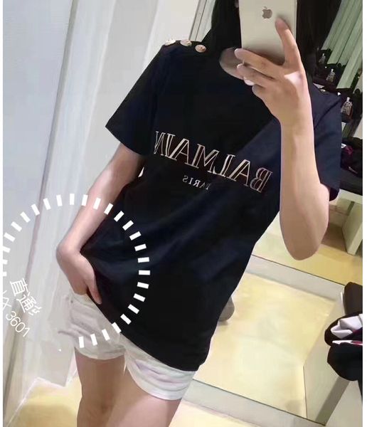 

2black white tees womens sequins magic mirror print short sleeve t shirt casual european american slim cotton clothing shirt women desi