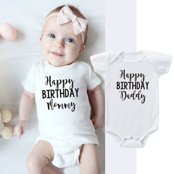 

infant rompers newborn baby girls boys romper cotton short-sleeved happy birthday dad mom jumpsuit baby clothes outfits 0-24m, Blue
