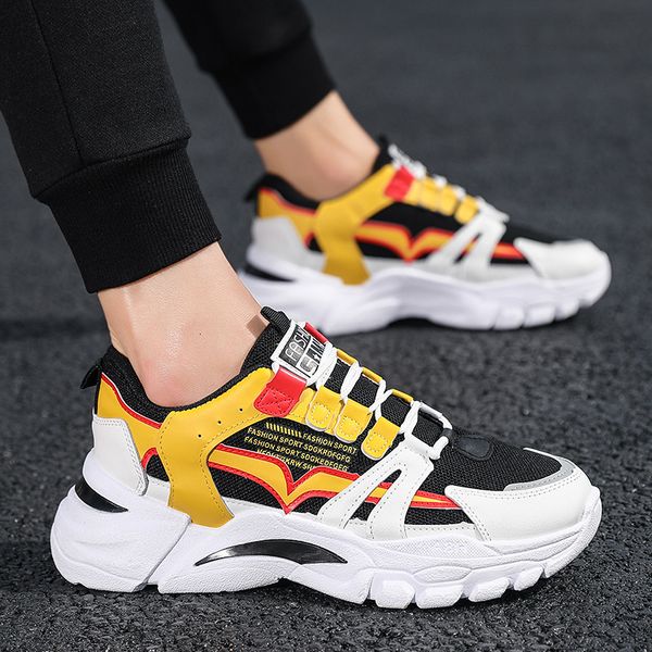 

men mesh casual shoes breathable male clunky sneakers 50% lace-up trainers fashion hippop shoes street style summer dad shoes, Black