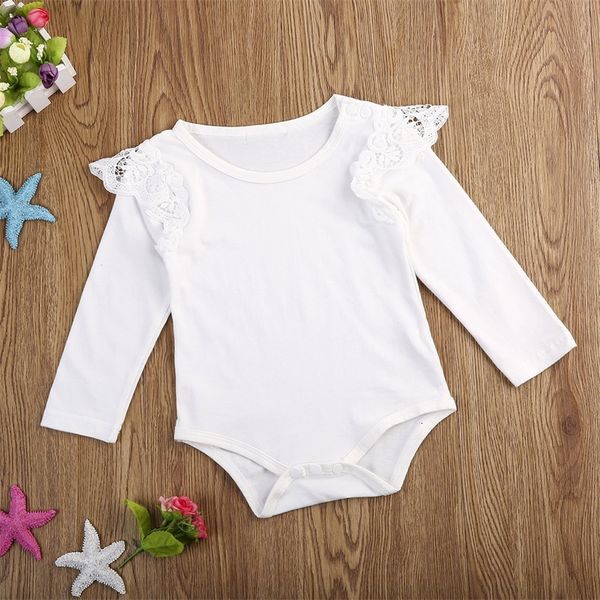 

2018 new cute babies girl white bodysuits newborn baby girls infant kids clothes long sleeve lace ruffles bodysuit outfits 0-24m, Blue