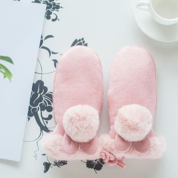 

children's suede 5-10 years old warm and gloves finger hanging neck plus velvet warm outdoor travel finger cartoon children's glov